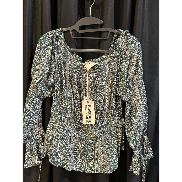 Savanna Jane Top Green and cream L - Picture 1 of 3